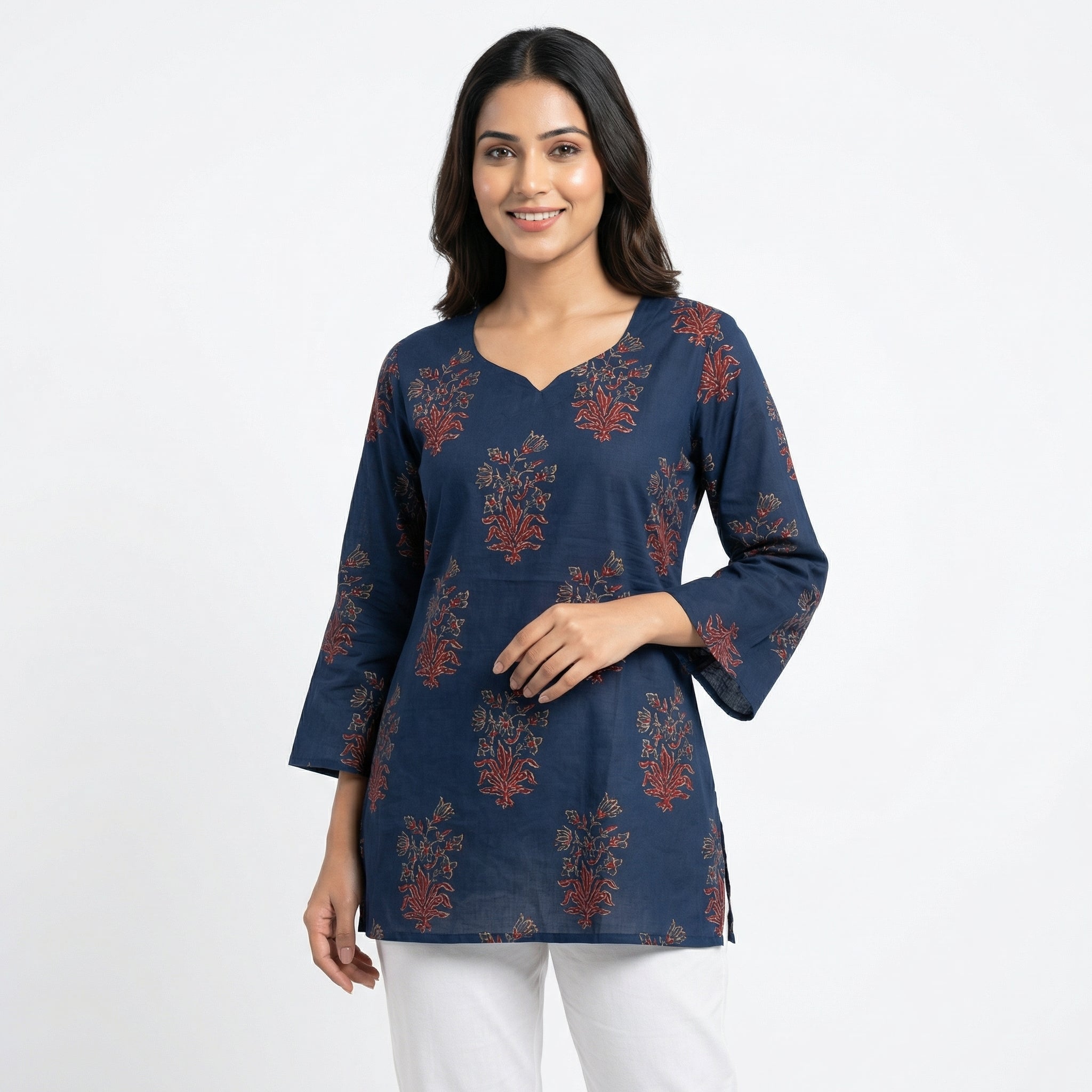 Anani Indigo Grace Lace-Up Kurti Straight Fit