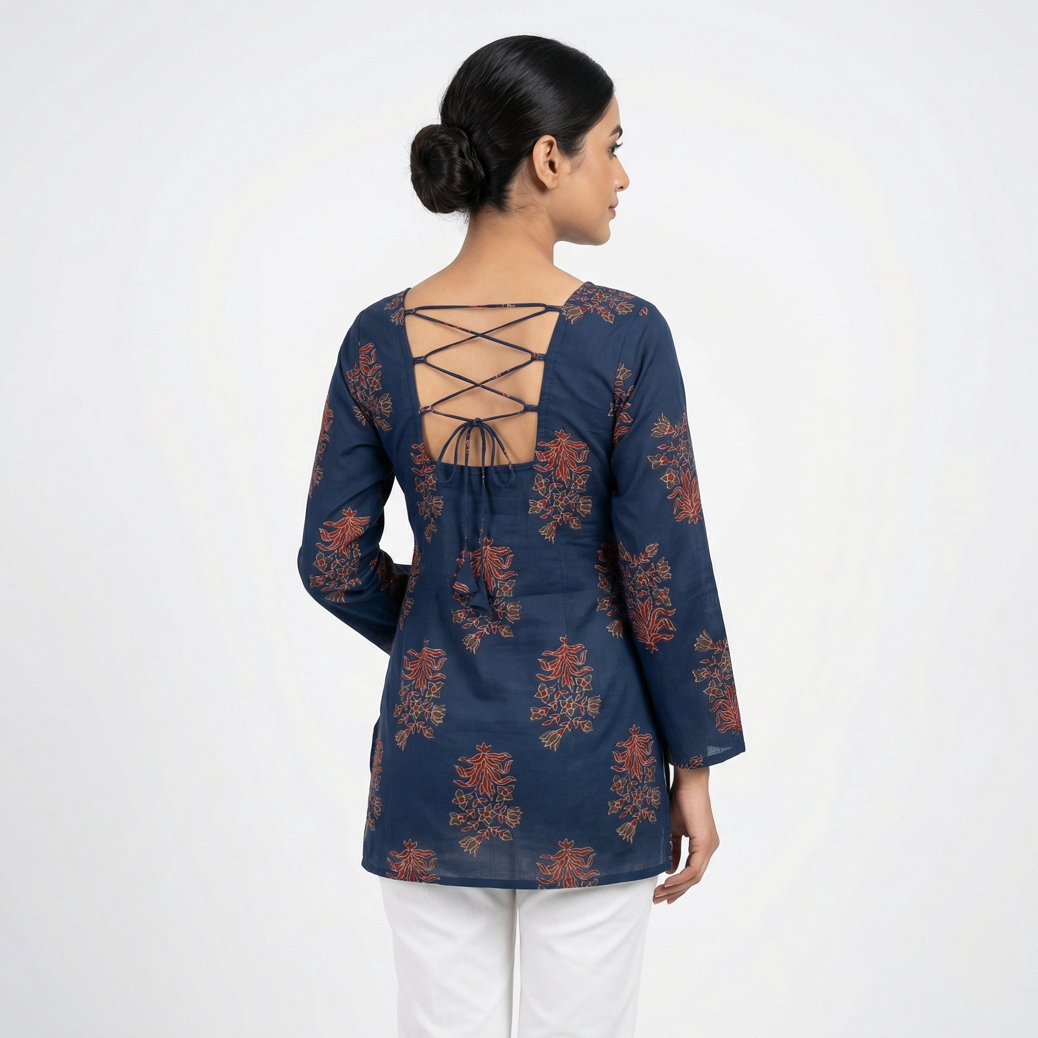 Anani Indigo Grace Lace-Up Kurti Straight Fit