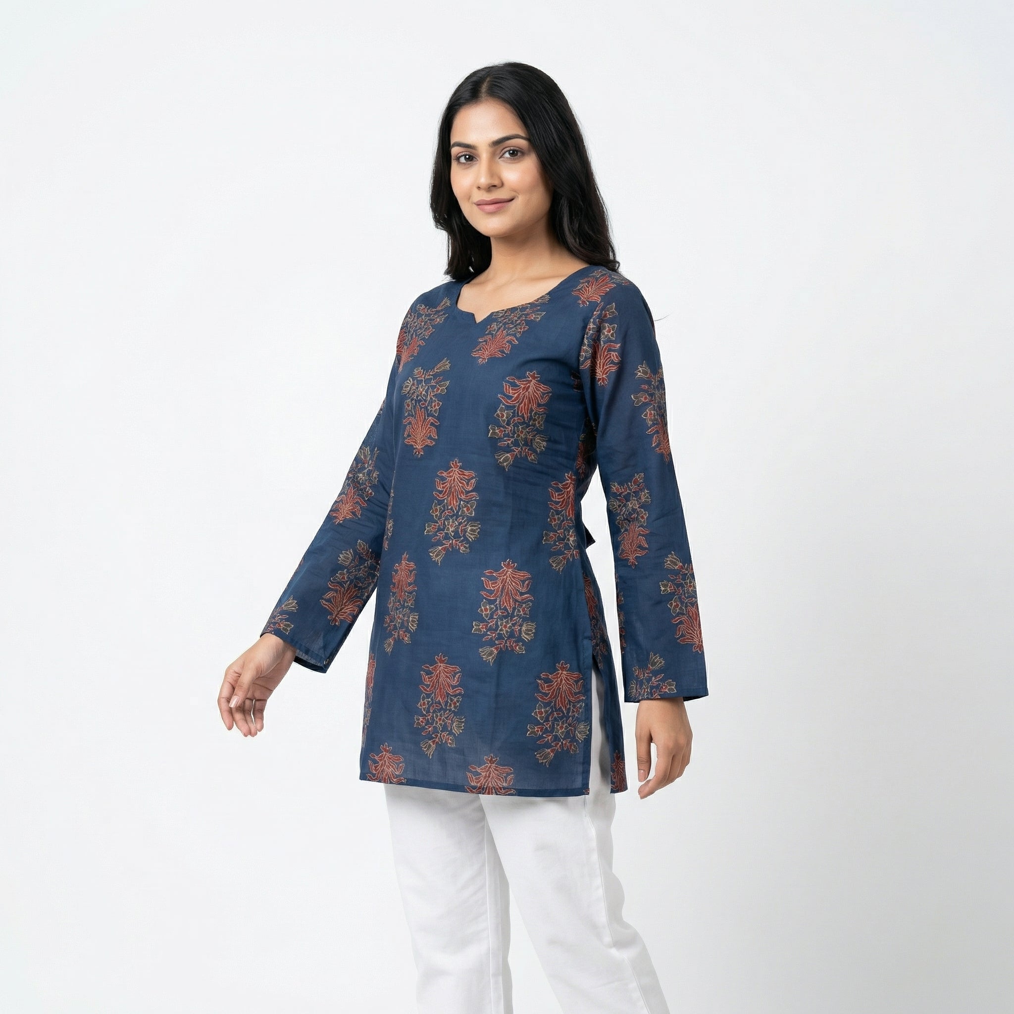 Anani Indigo Grace Lace-Up Kurti Straight Fit