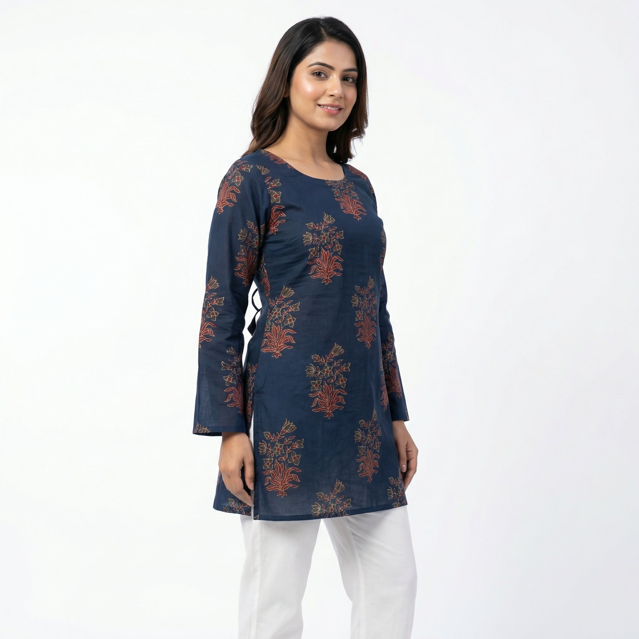 Anani Indigo Grace Lace-Up Kurti Straight Fit