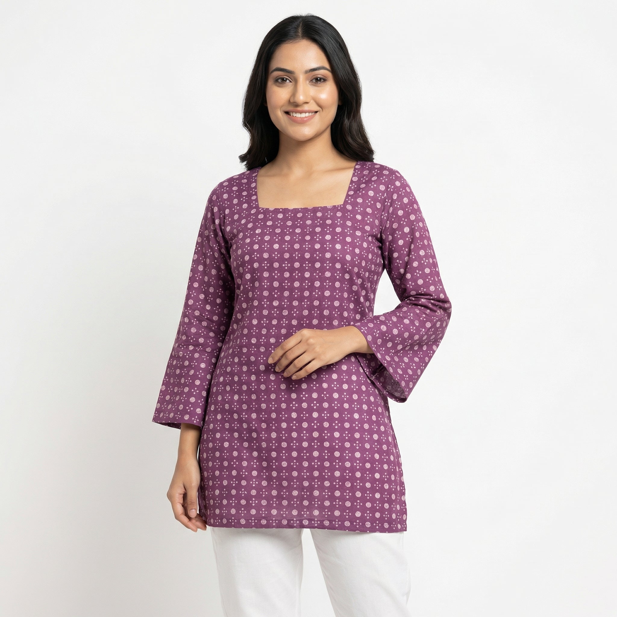 Anani Plum Grace Lace-Up Kurti Straight Fit