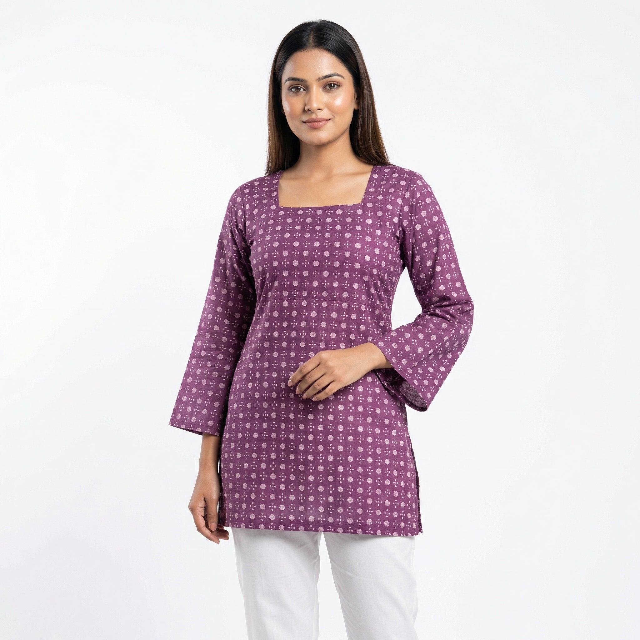 Anani Plum Grace Lace-Up Kurti Straight Fit