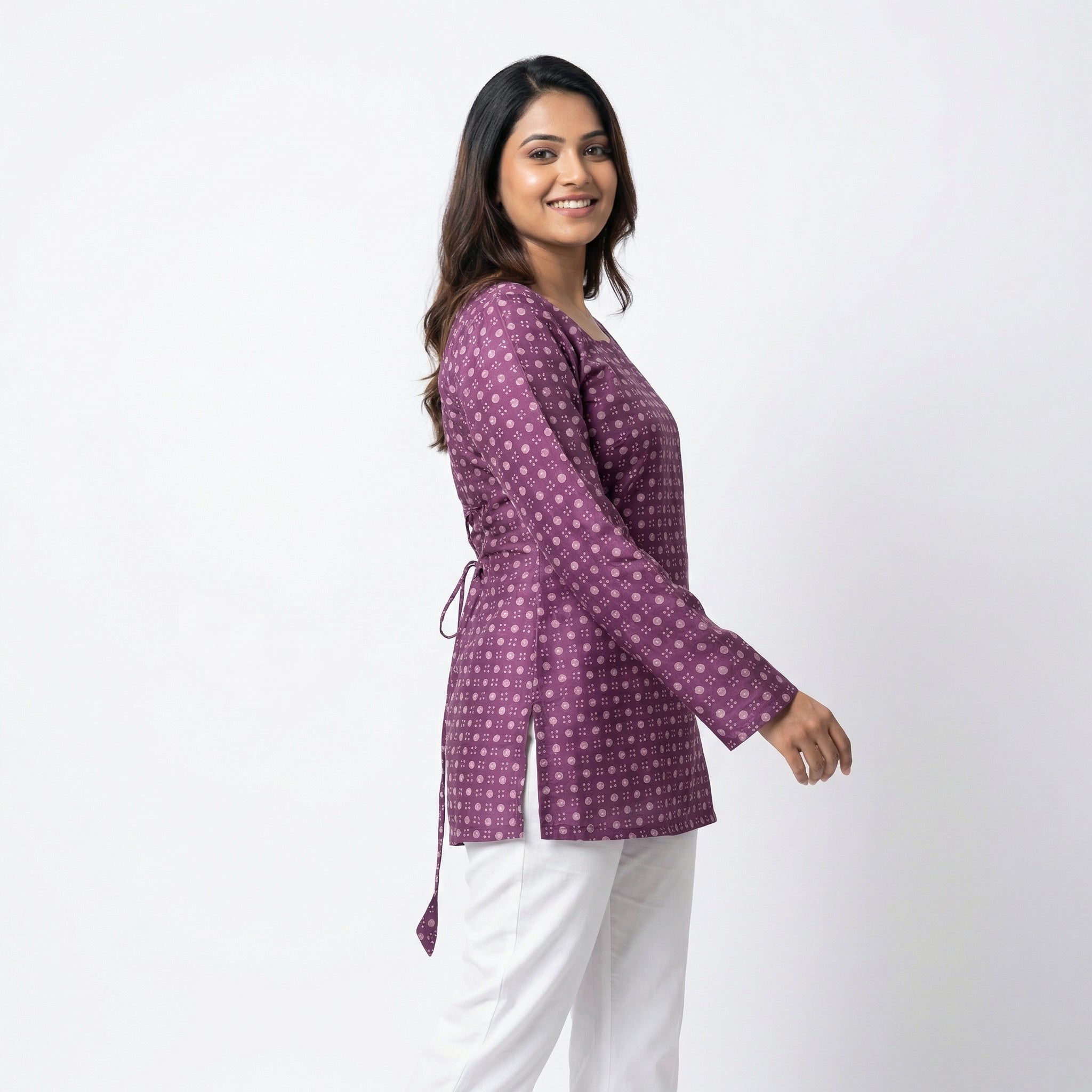 Anani Plum Grace Lace-Up Kurti Straight Fit