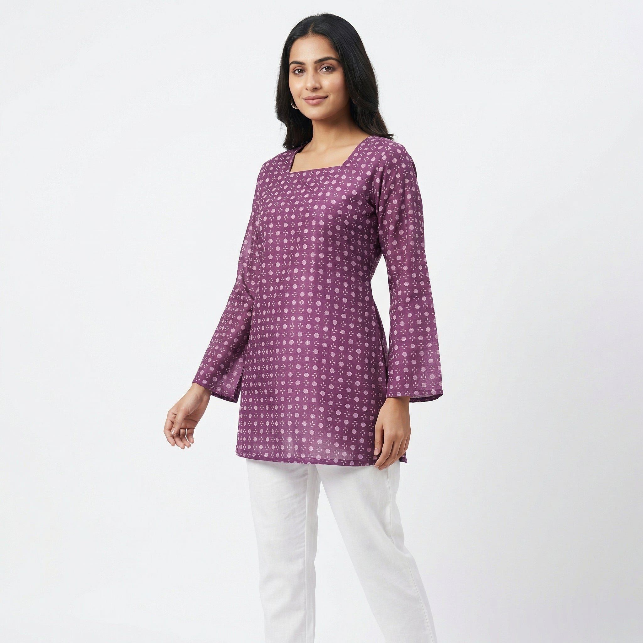Anani Plum Grace Lace-Up Kurti Straight Fit