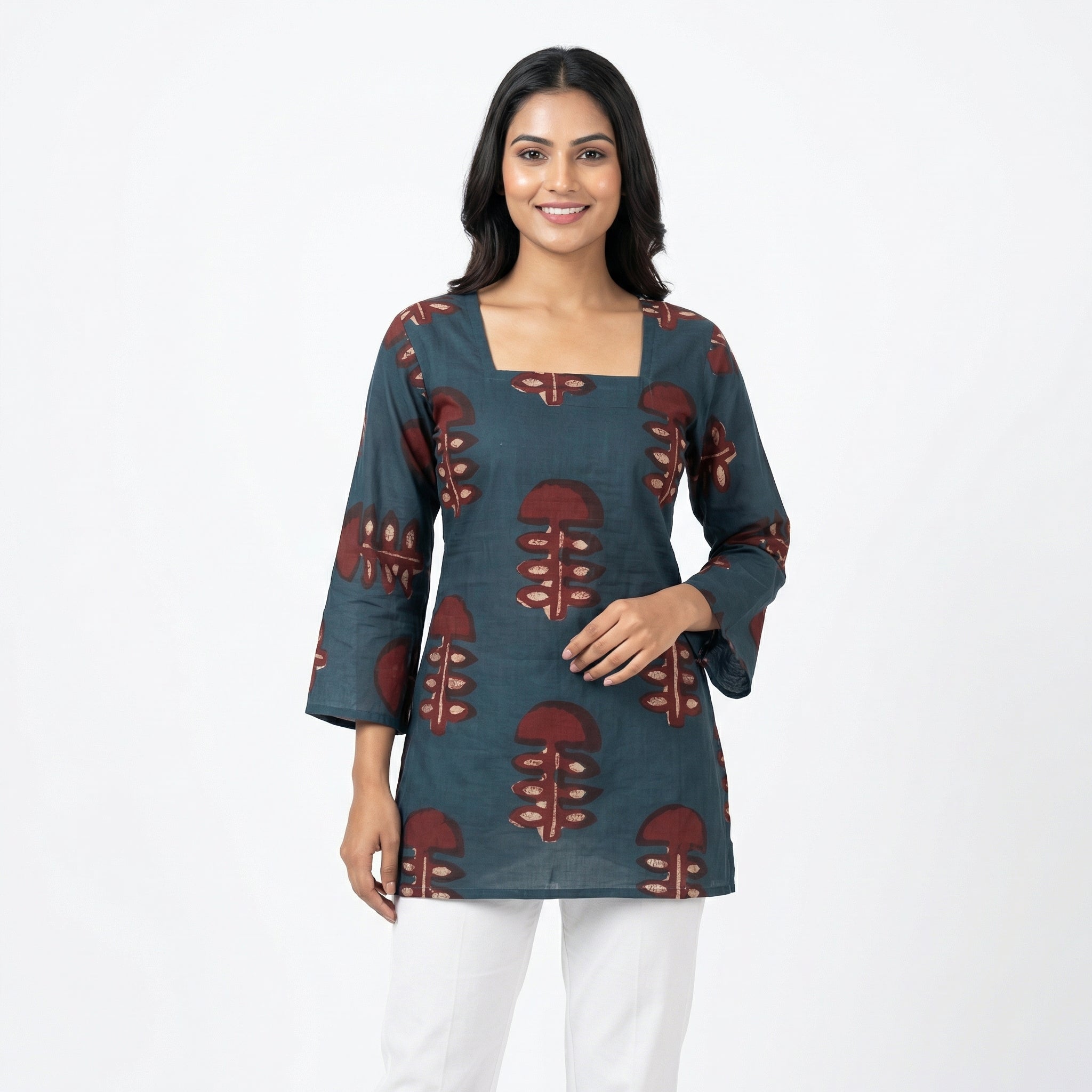 Anani Rustic Grey Lace-Up Kurti Straight Fit