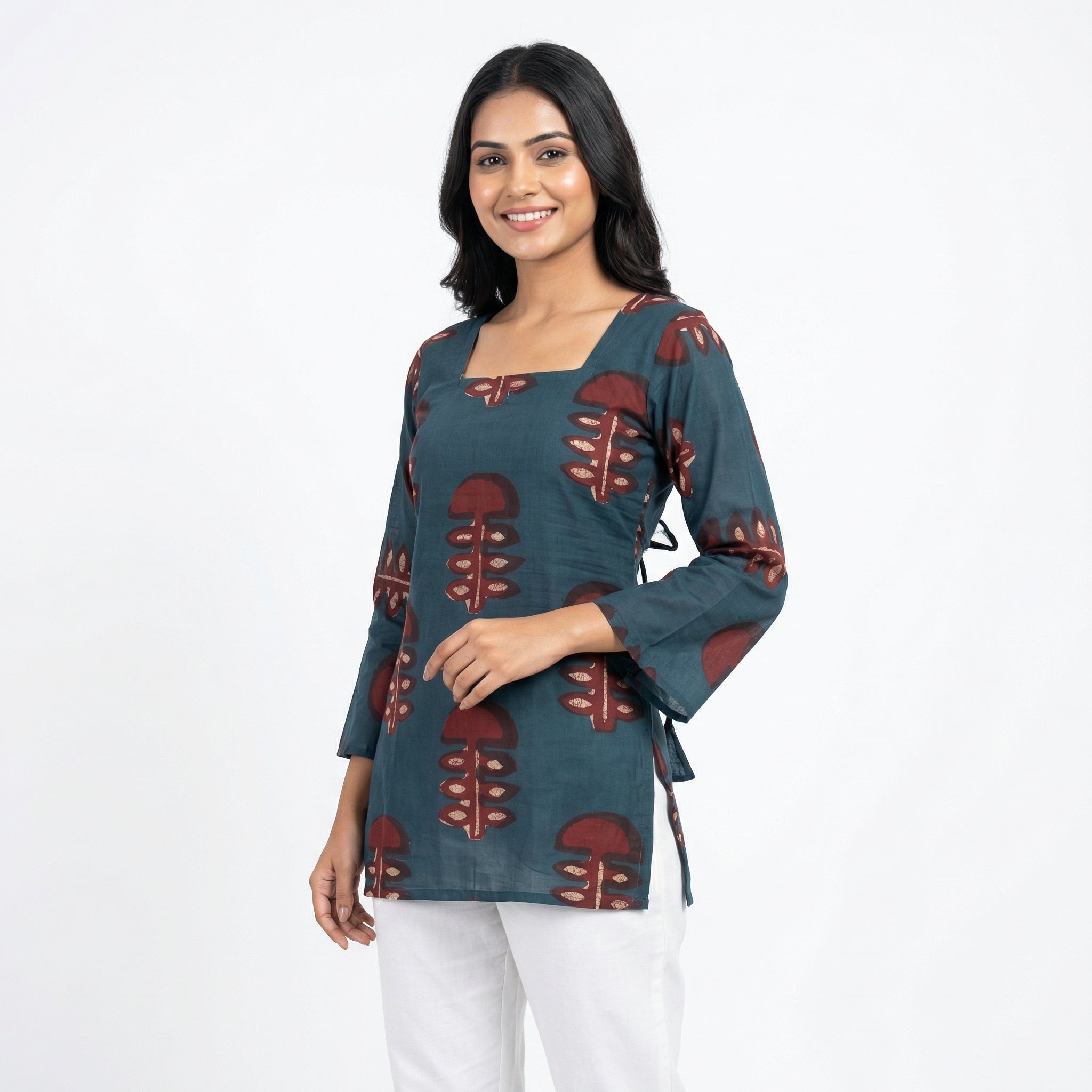 Anani Rustic Grey Lace-Up Kurti Straight Fit