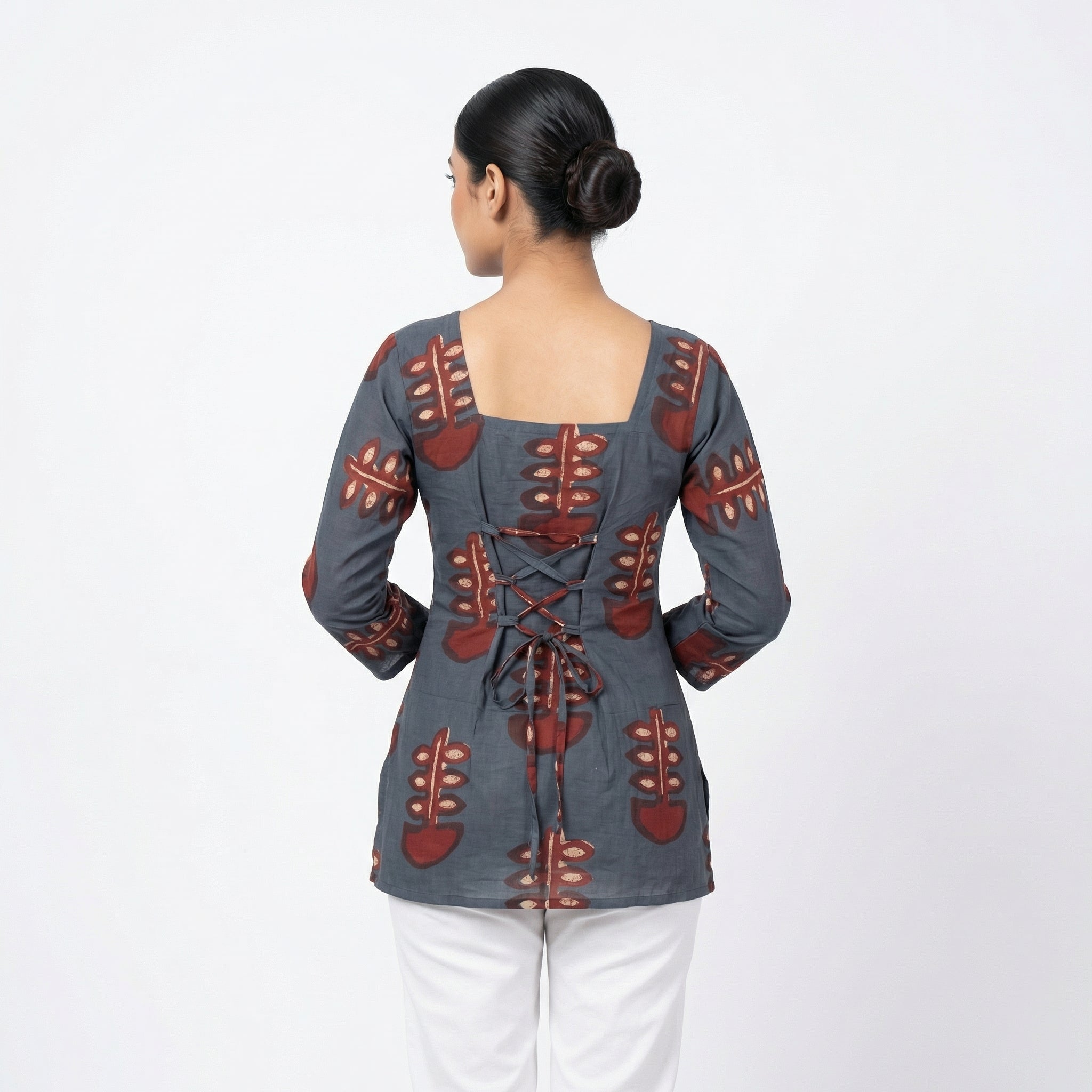 Anani Rustic Grey Lace-Up Kurti Straight Fit