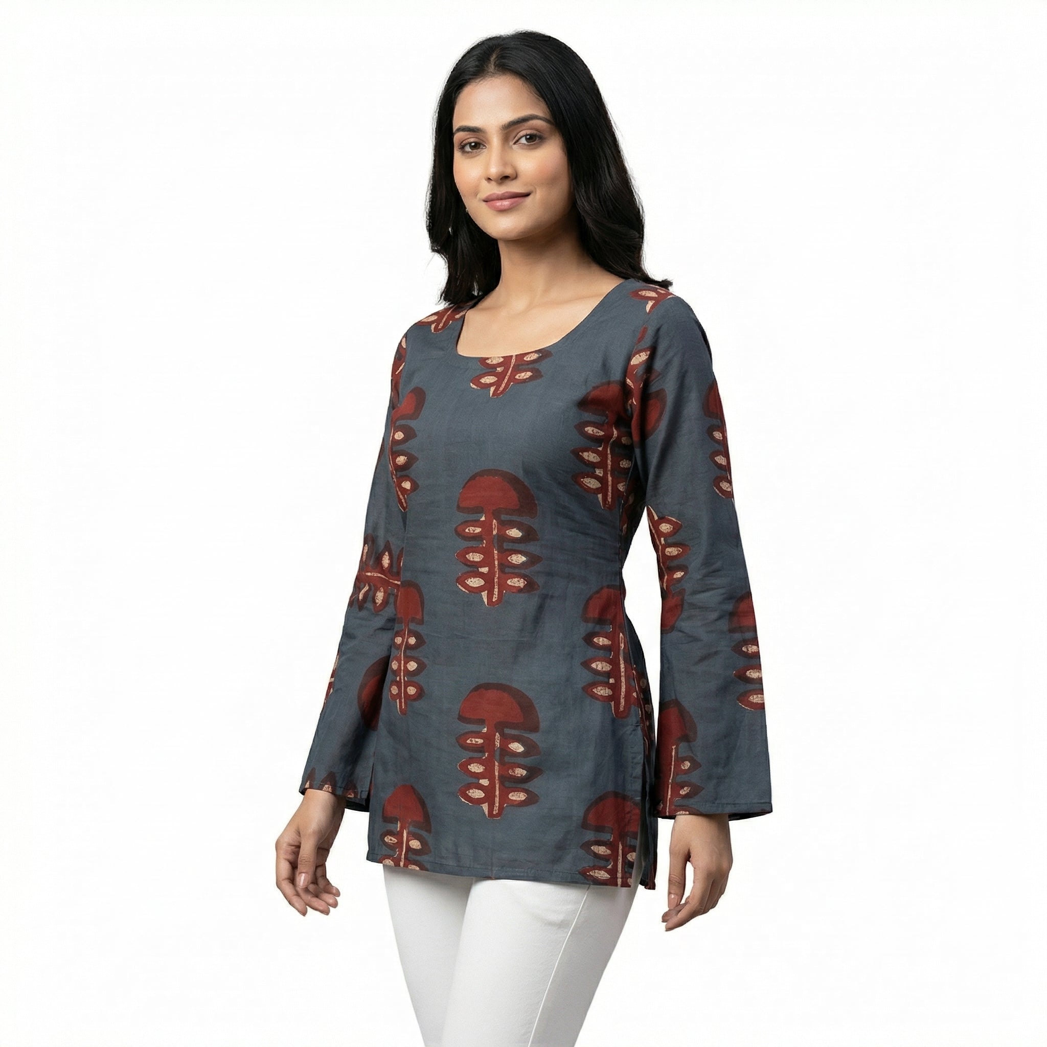 Anani Rustic Grey Lace-Up Kurti Straight Fit