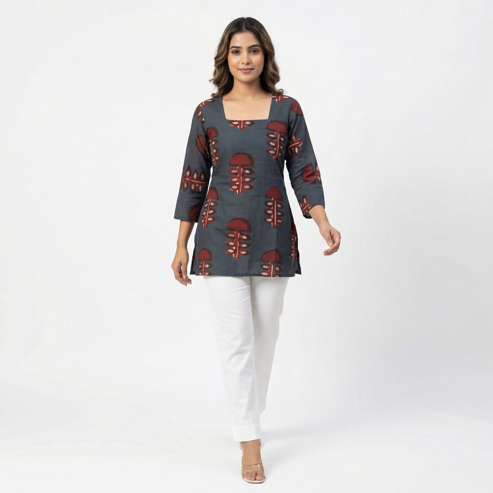Anani Rustic Grey Lace-Up Kurti Straight Fit