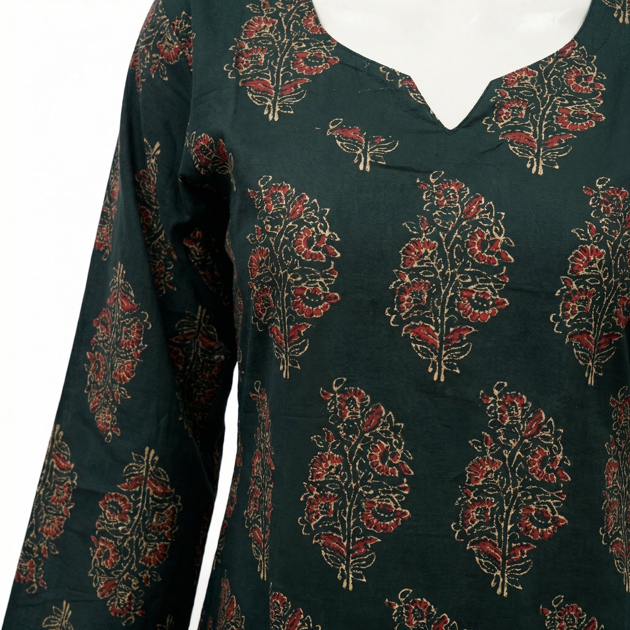 Anani Emerald Green Lace-Up Kurti Straight Fit