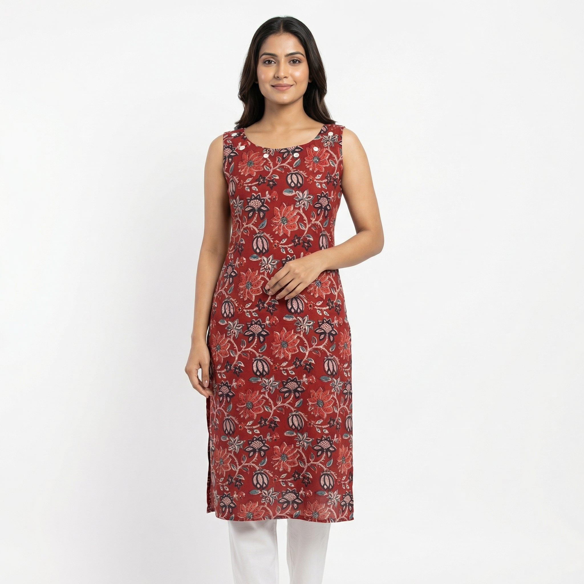 Anani Floral Rust Long Kurti for Women