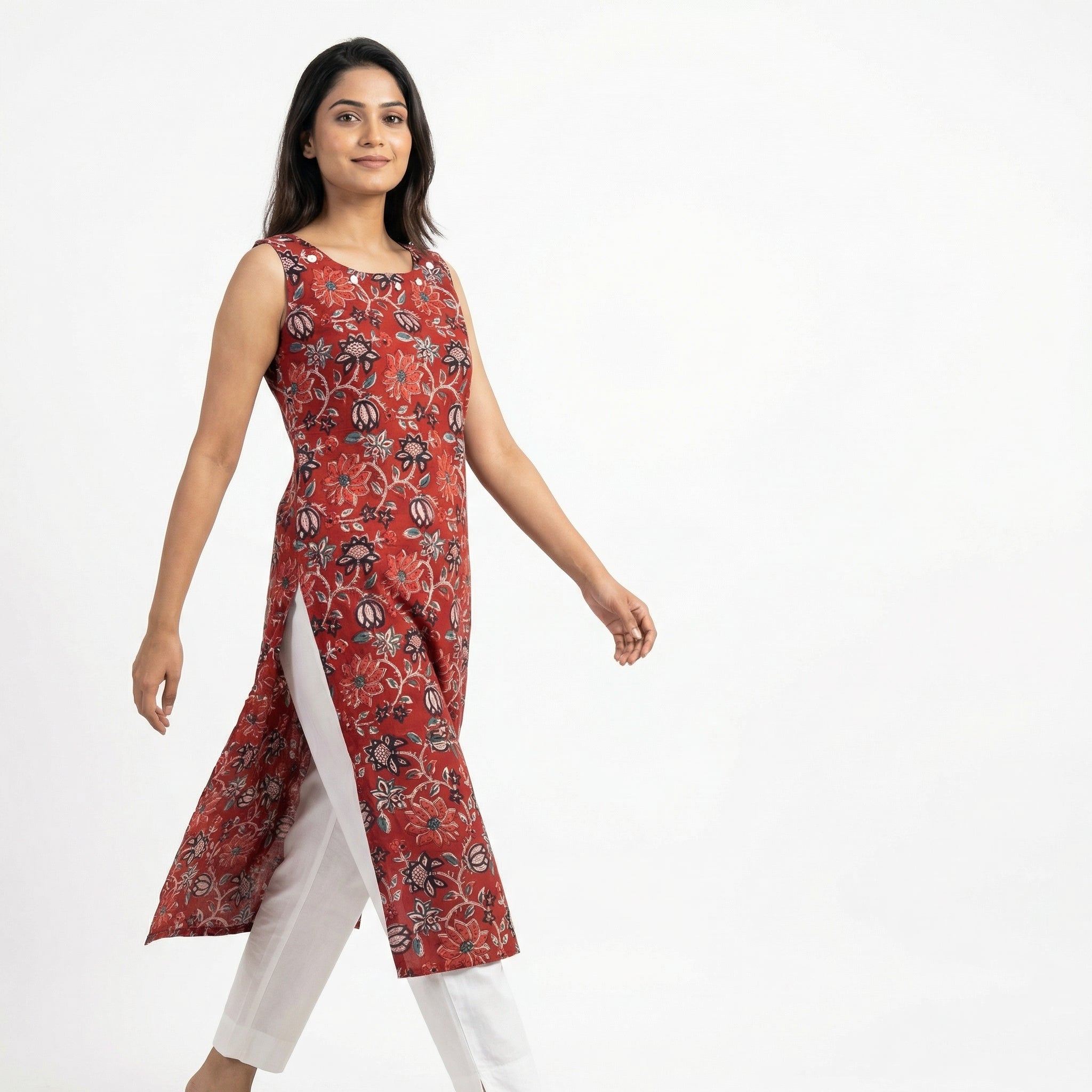 Anani Floral Rust Long Kurti for Women