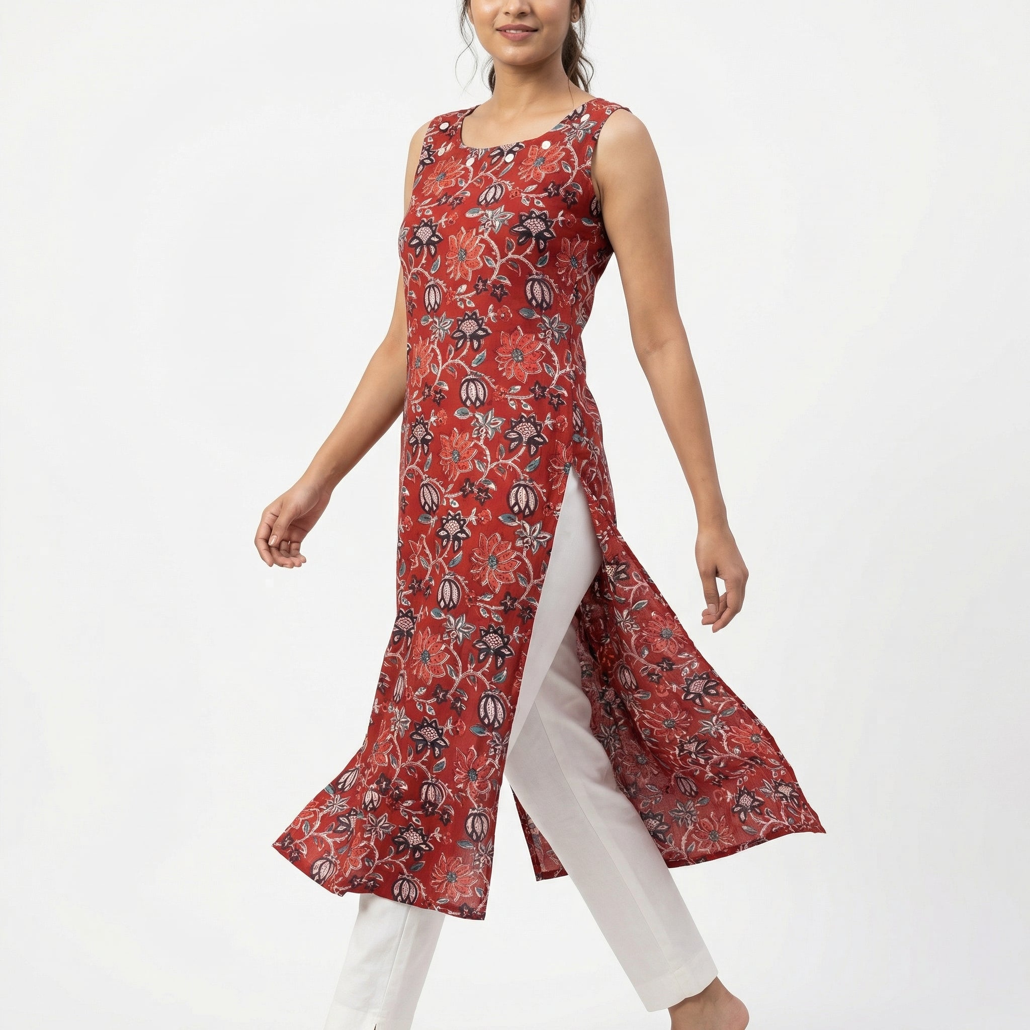 Anani Floral Rust Long Kurti for Women
