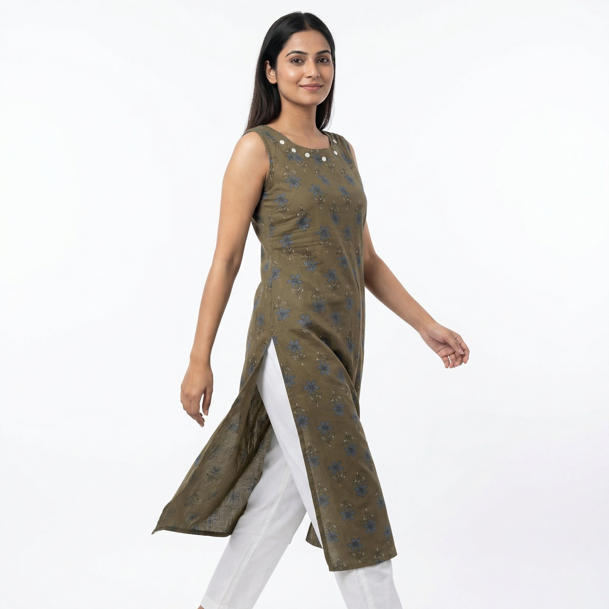 Anani Floral Rust Long Kurti for Women