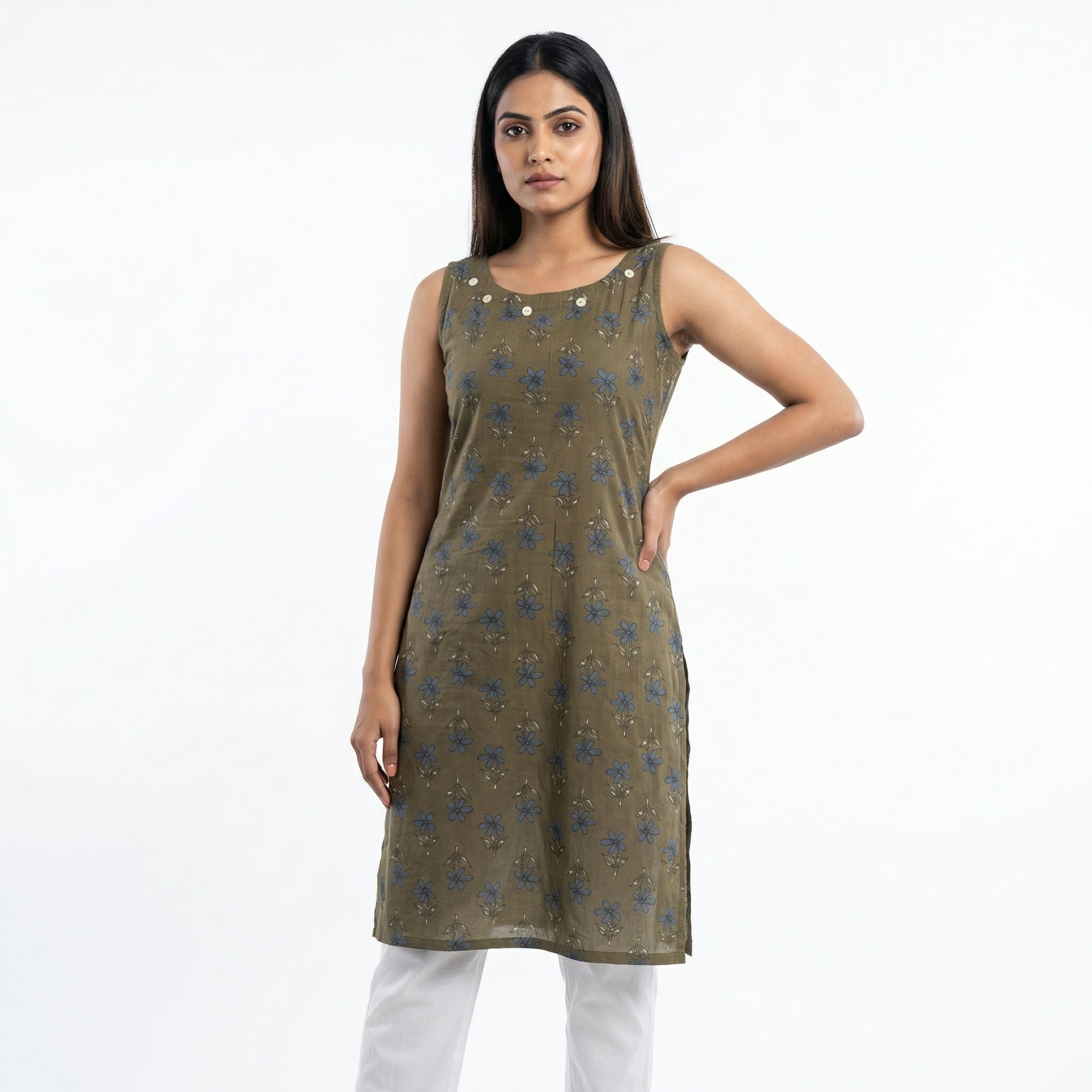 Anani Floral Rust Long Kurti for Women