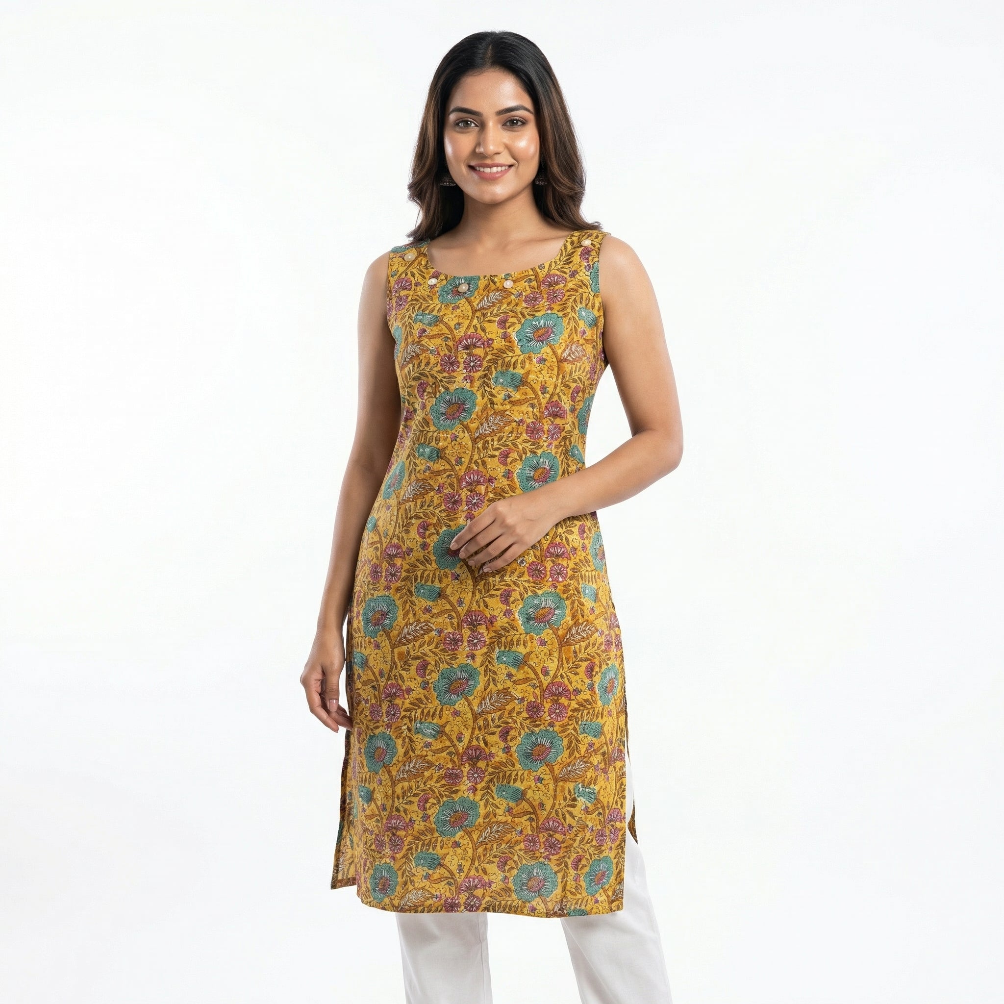 Anani Floral Rust Long Kurti for Women