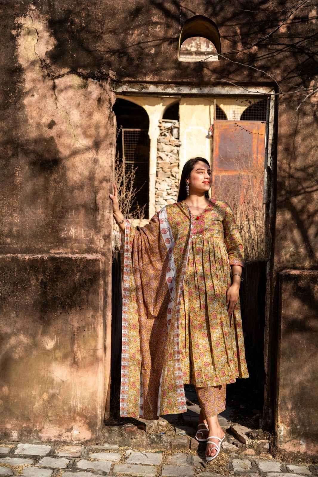 Naira Cut Cotton Kurta Set With Dupatta