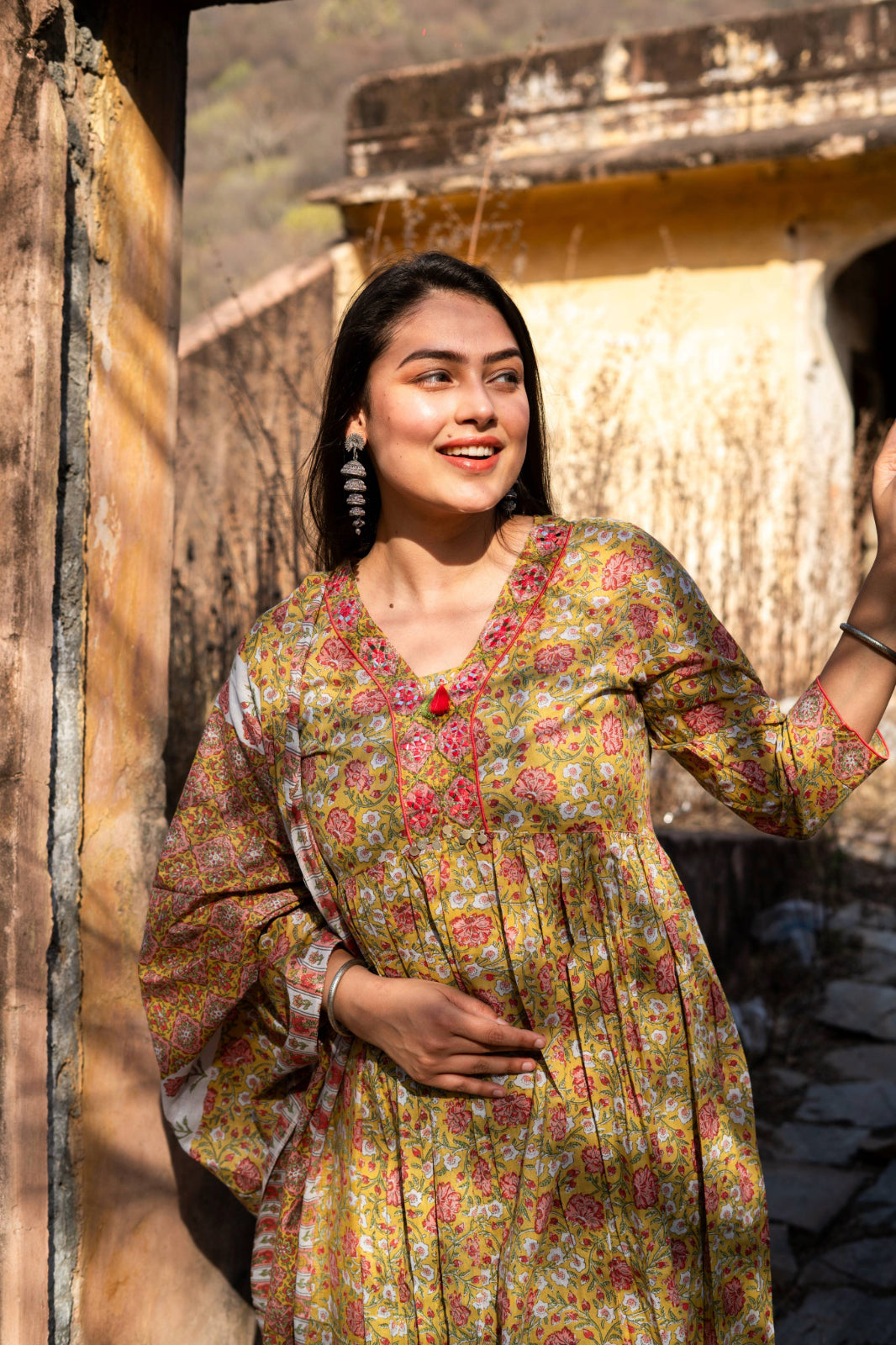 Naira Cut Cotton Kurta Set With Dupatta