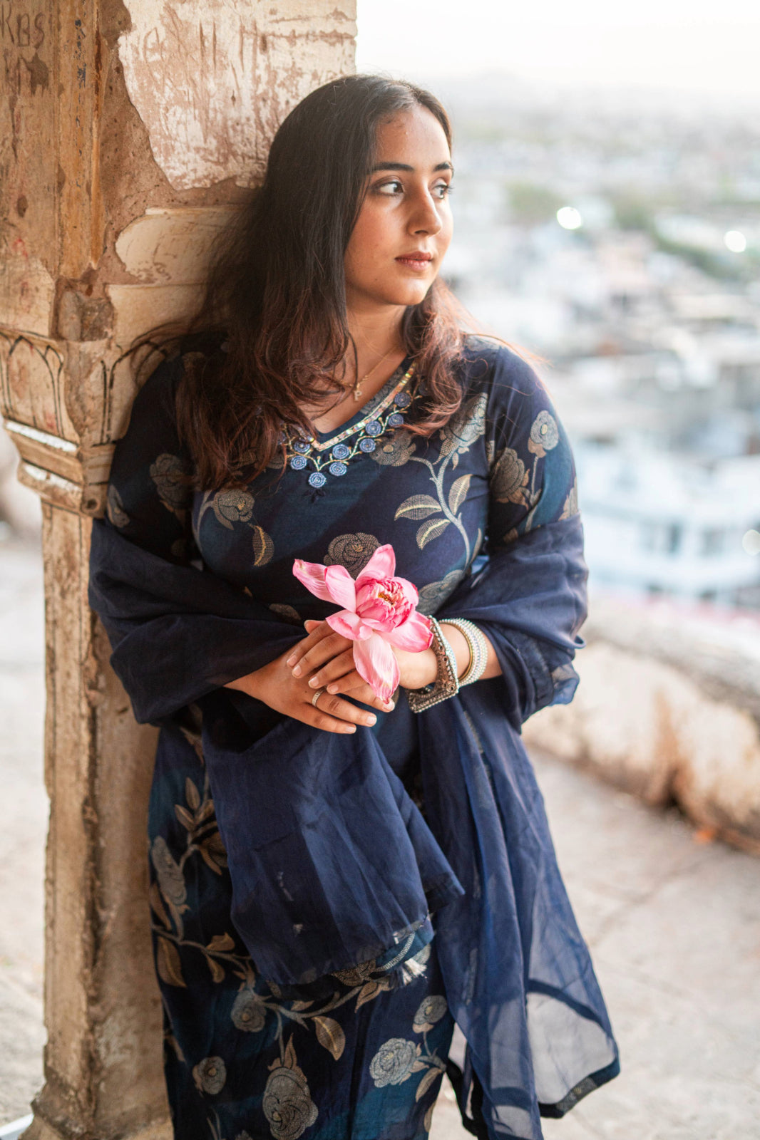 Silk Embroidered V Neck Kurta Set With Dupatta