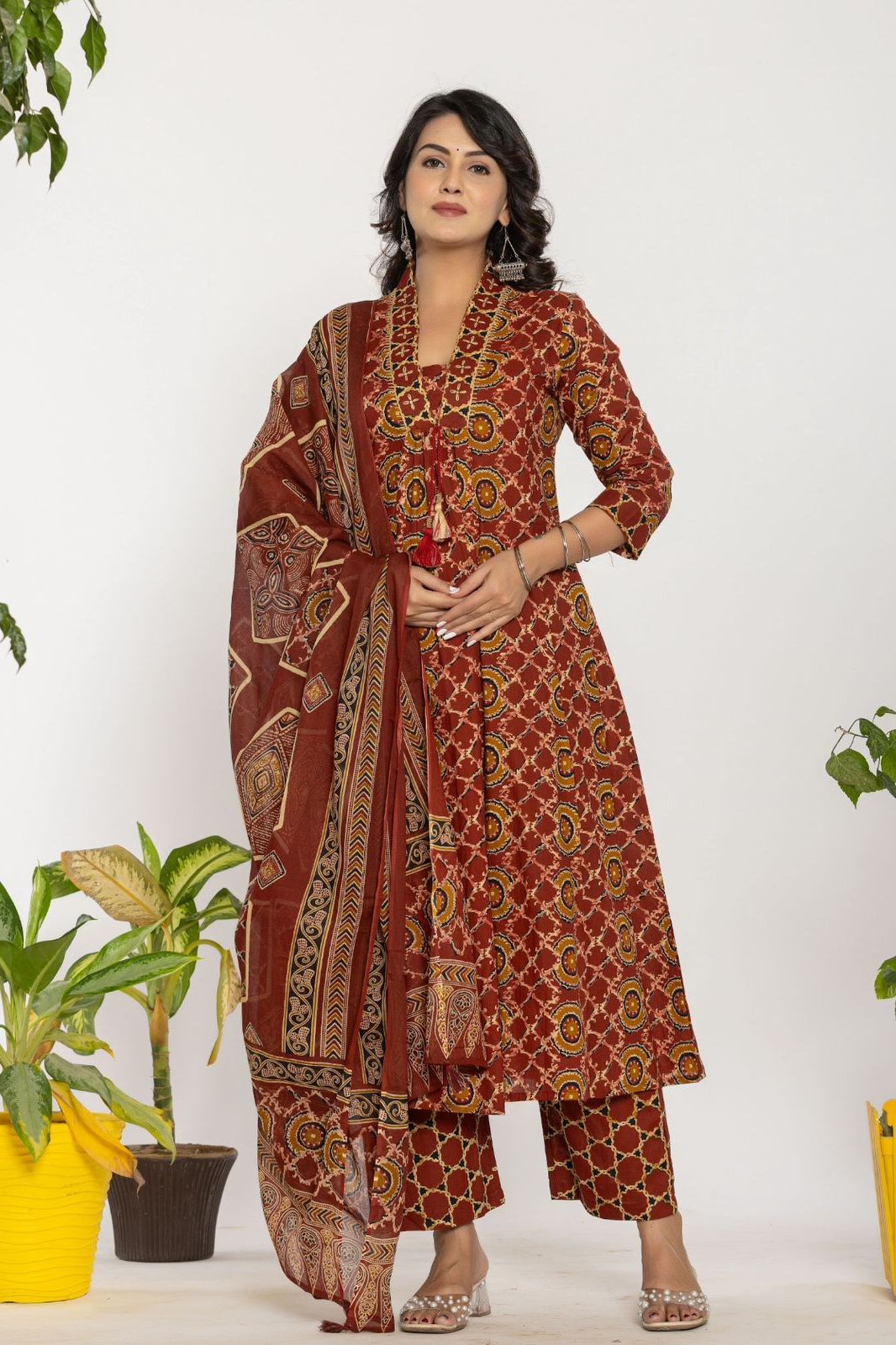 Plated Anarkali Kurta Set With Dupatta