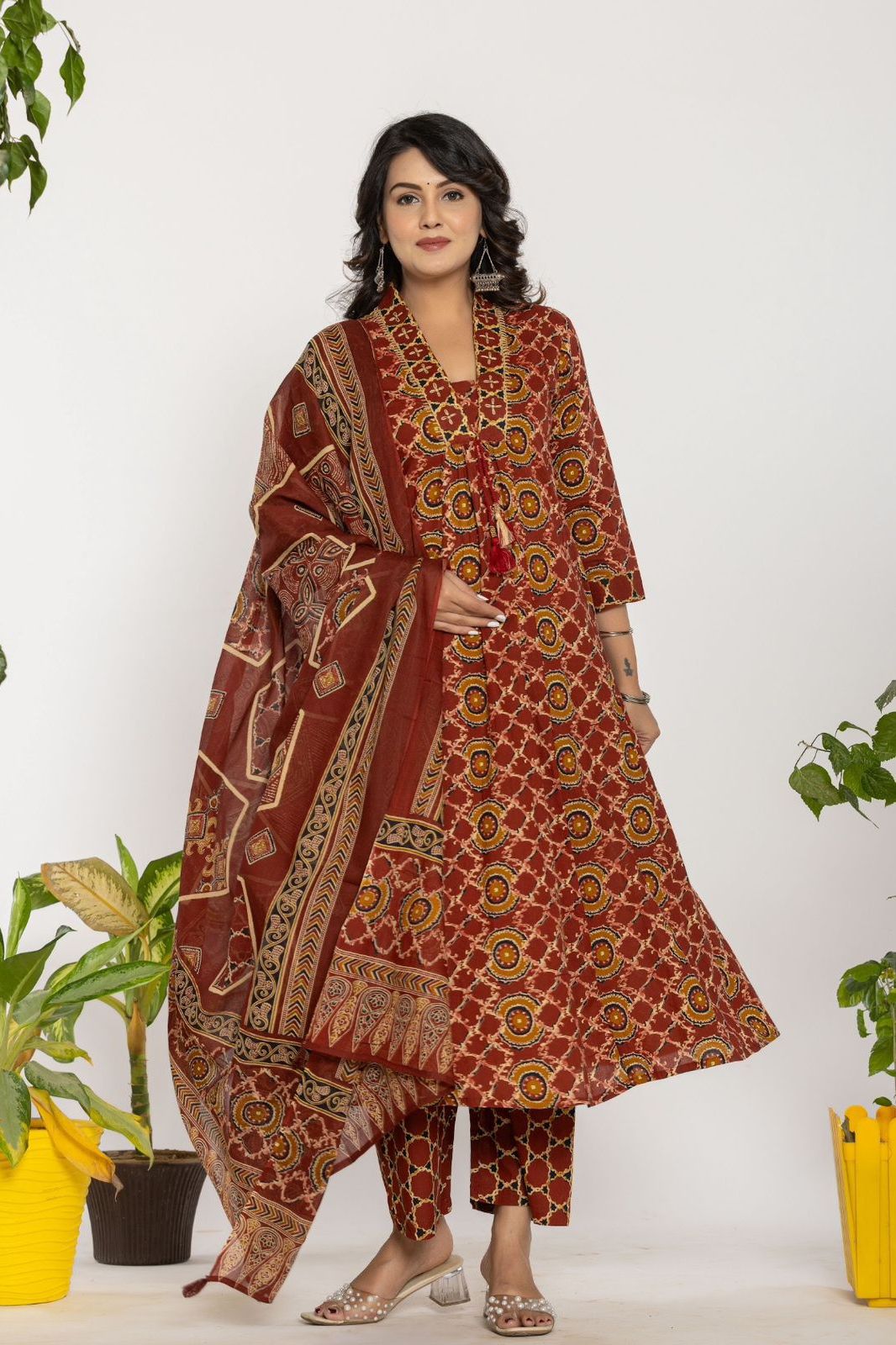 Plated Anarkali Kurta Set With Dupatta