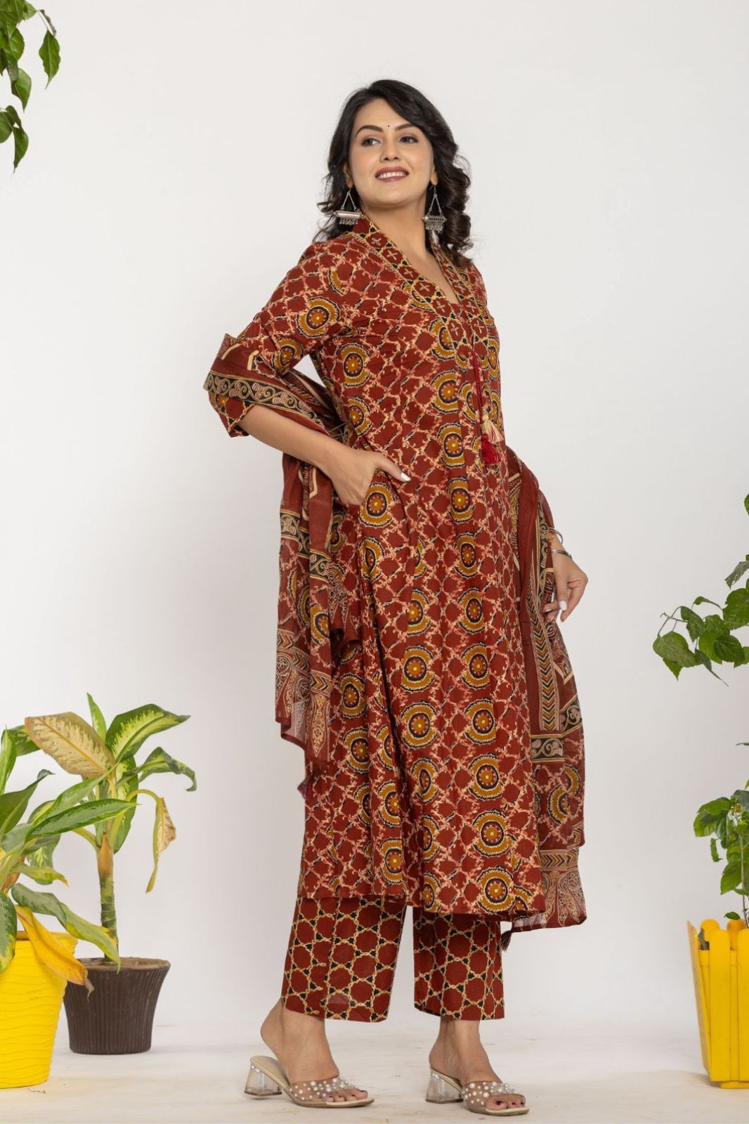Plated Anarkali Kurta Set With Dupatta
