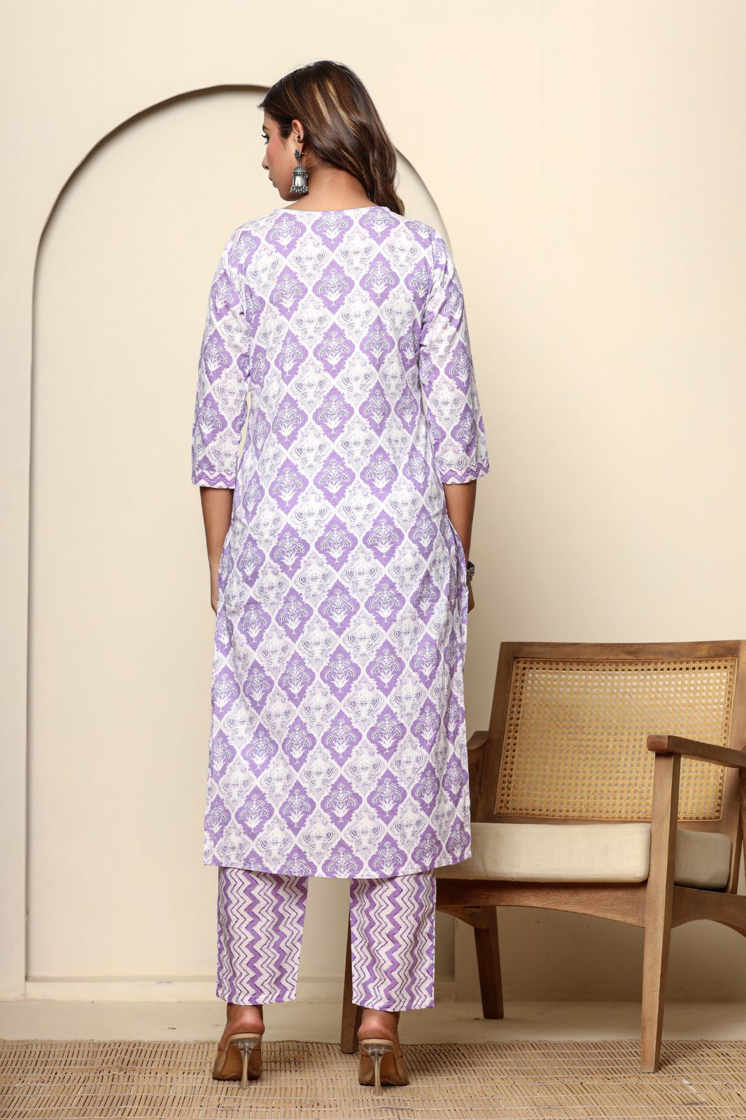 Purple Straight Cotton Kurta Set With Dupatta