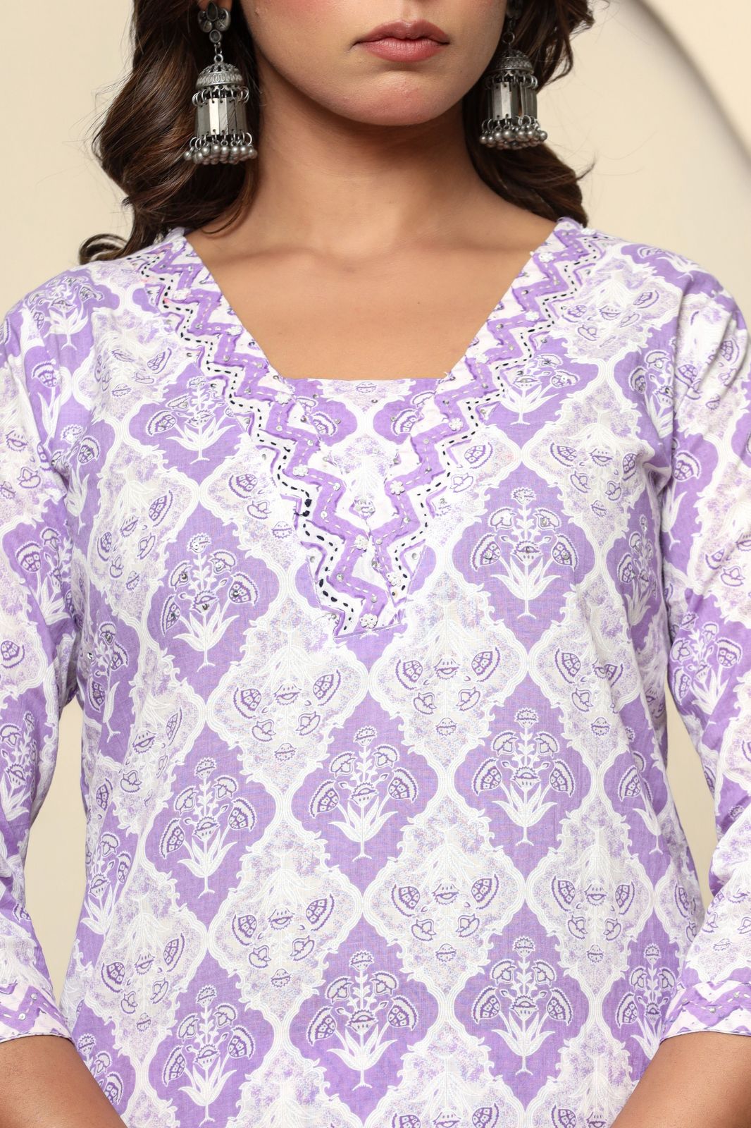 Purple Straight Cotton Kurta Set With Dupatta