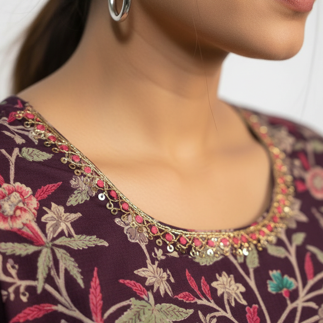 ANANI Women’s Pure Cotton Printed Kurta Pant Set with Dupatta | Round Neck Anarkali Kurti Set for Women | 3/4 Sleeve