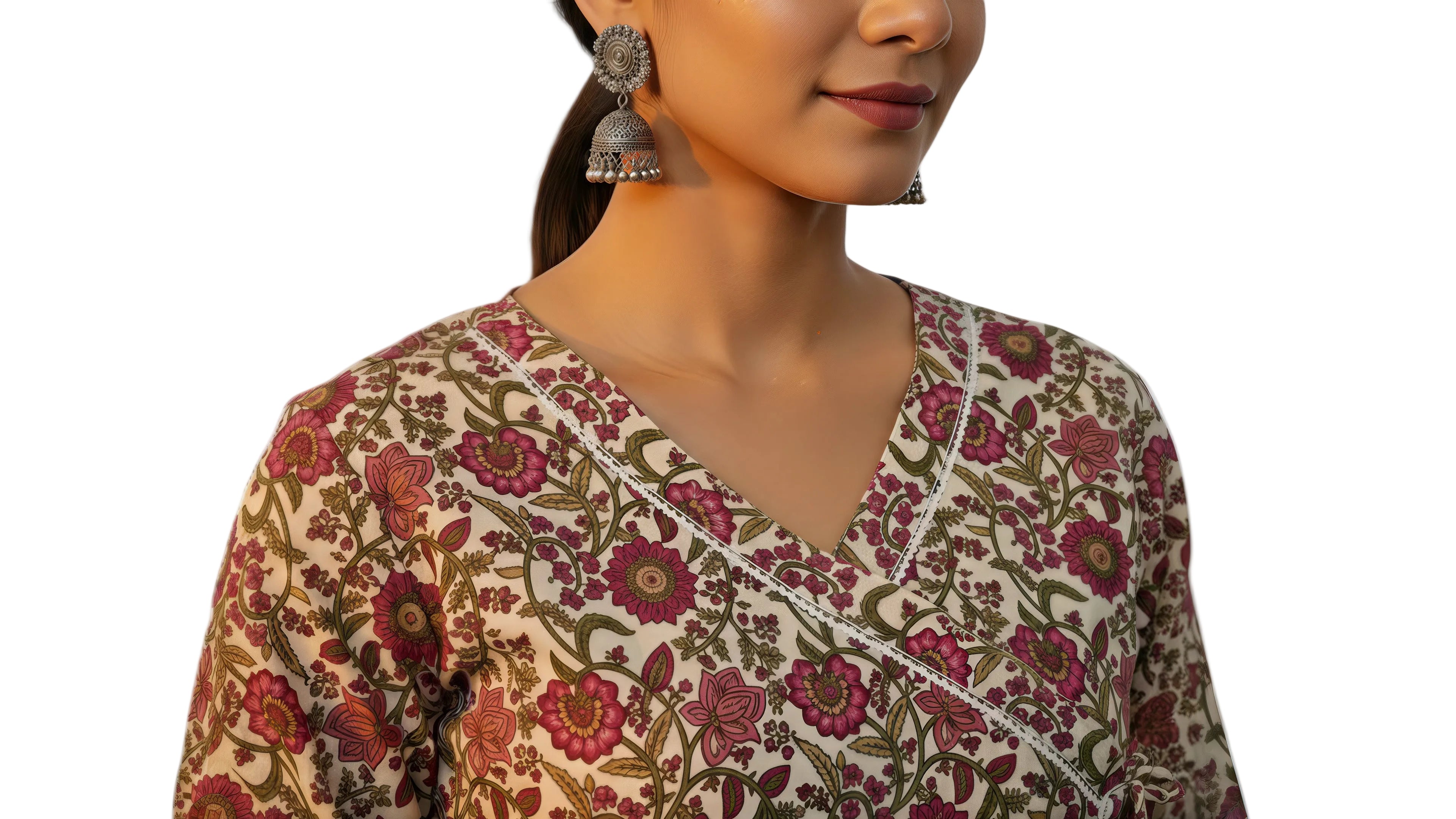 ANANI Women’s Pure Cotton Floral Printed Short Kurti | V-Neck 3/4 Sleeve Flared Tunic Top