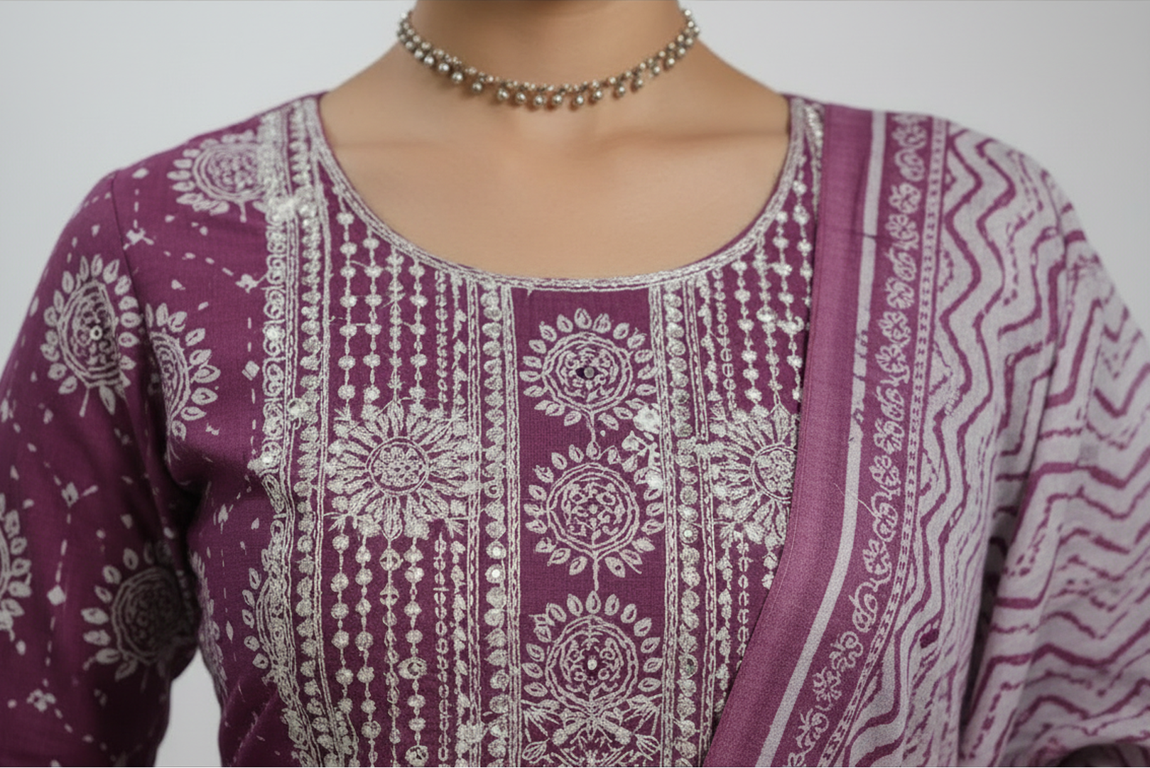 ANANI Women’s Pure Cotton Printed Kurta Pant Dupatta Set | Round Neck 3/4 Sleeve Straight Fit