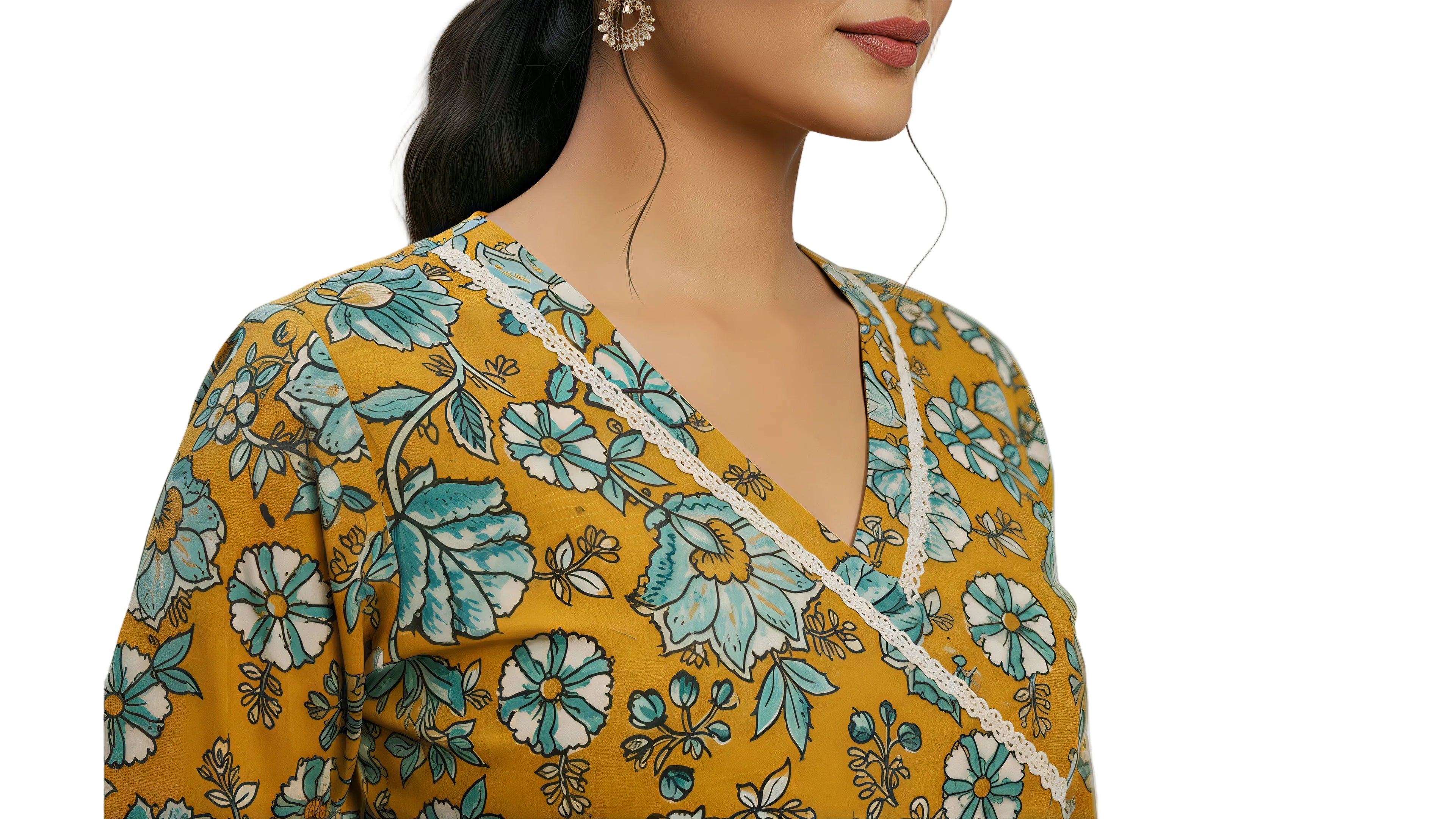 ANANI Women’s Pure Cotton Floral Printed Short Kurti | V-Neck 3/4 Sleeve